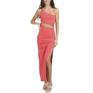 Susana Monaco One-Shoulder Coral Cutout Slit Maxi Dress Size XS NWT